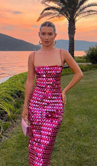 VESTIDO MIDI FÉNIX CON LENTEJUELAS EN ROSA OSCURO