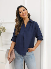 Loose Solid Color Long Sleeve Label Blouse