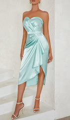 VESTIDO MIDI SIN MANGAS DE SATÉN EN VERDE MENTA