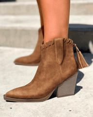 Women's Casual Retro Tassel Zipper Chunky Heel Ankle Boots