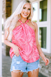 Rosa Tanktop mit Blumenmuster und gedrehtem Halsausschnitt