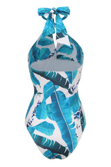 Blauer Neckholder-Badeanzug mit Print und Schlüsselloch