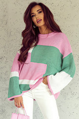 Rosa Pullover mit Farbblockdesign und Glockenärmeln