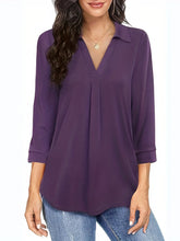 Lässige Bluse in Übergröße, Damen-Tunika-Oberteil mit halblangen Ärmeln und Umlegekragen