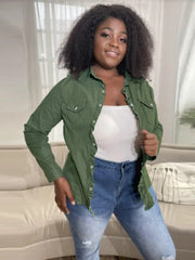 Lässige Jacke mit Knopfleiste und gerüschtem Besatz und langem Ärmel