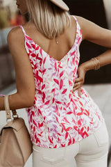 Lässiges Camisole mit V-Ausschnitt und rosa Blättern