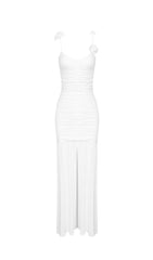 Weißes Maxikleid mit Blumenmuster und Strapsen