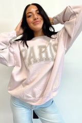 Rosa Oversize-Sweatshirt mit PAIRS-Grafik