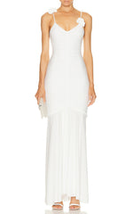 Weißes Maxikleid mit Blumenmuster und Strapsen