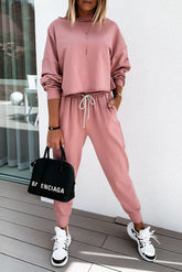 Rosa, einfarbiges Sport-Outfit mit kastigem Pullover und Hose