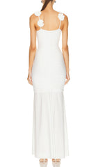 Weißes Maxikleid mit Blumenmuster und Strapsen