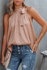 Rosa ärmelloses Tanktop mit Stehkragen und Leopardenmuster zum Binden