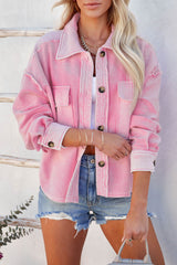 Rosa Hemdjacke mit Umlegekragen und Taschen