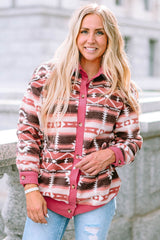 Rosafarbene Westernjacke mit Sherpa-Cordbesatz