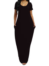 Freizeitkleid in Übergröße, Damen Plus Solid V-Ausschnitt A-Linie Kurzarm Seitentasche Maxi T-Shirt Kleid