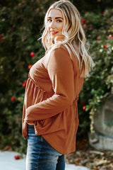 Oranges Plus Size-Oberteil aus Waffelstrick mit Rüschen