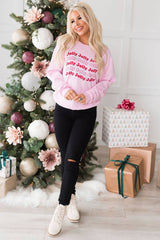 Rosa Pullover mit Weihnachts-Jolly-Buchstaben-Print