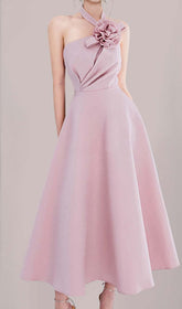 Neckholder-Midikleid mit 3D-Blumen in Pink