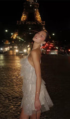 POMPOUS GAUZE SEQUIN MINI DRESS IN WHITE