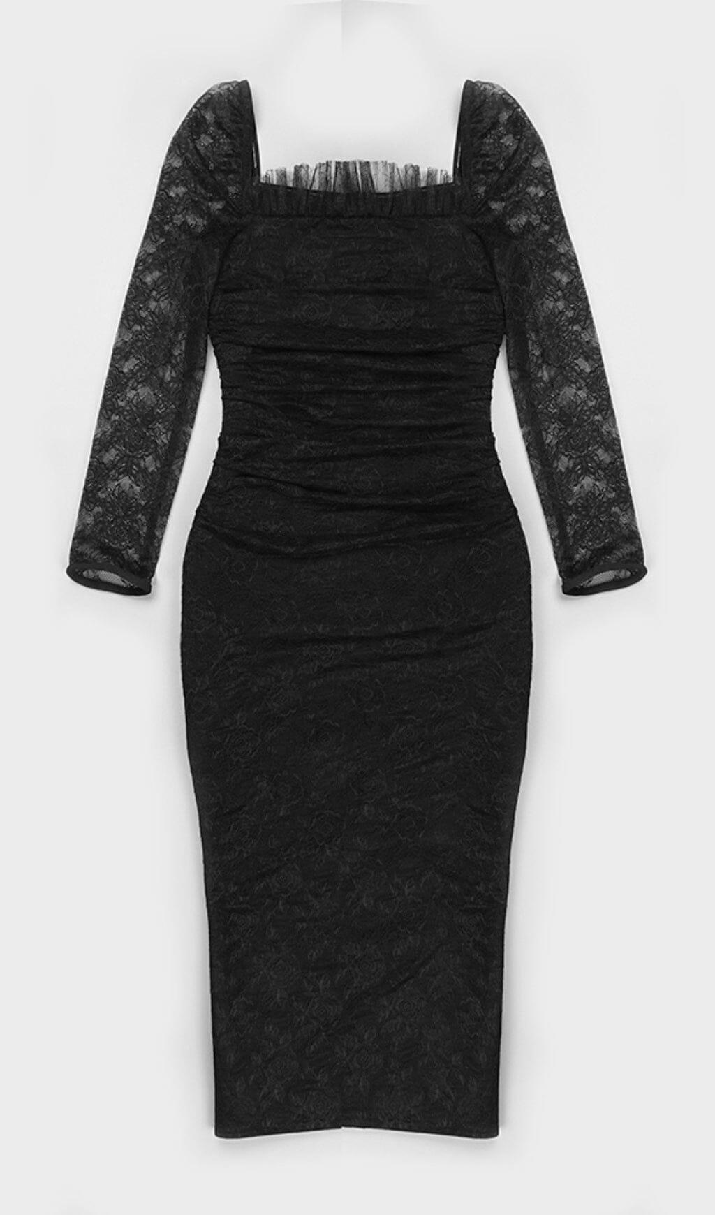 LACE LONG SLEEVE PLEATED DRESS IN BLACK