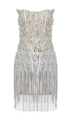 VESTIDO MIDI SIN TIRANTES EN BLANCO