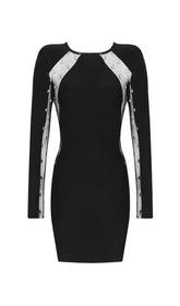 LACE PATCHWORK SEXY DRESS IN BLACK