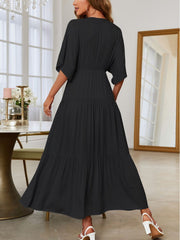 Solid Color Splicing Commuting Bat Sleeves Midi Dress