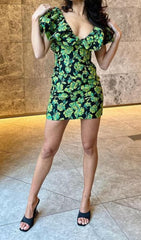 JACQUARD-MINIKLEID MIT V-AUSSCHNITT