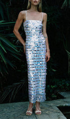 VESTIDO MIDI SIN MANGAS CON LENTEJUELAS EN AZUL