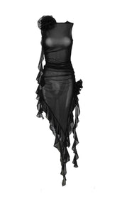 PERSPEKTIVES MIDIKLEID MIT RÜSCHEN IN SCHWARZ