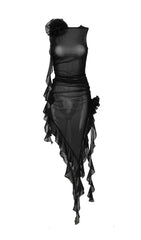 PERSPECTIVE RUFFLE MIDI DRESS IN BLACK