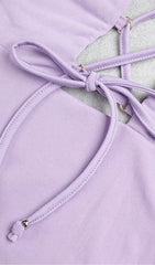 POLYESTER SOLID COLOUR SIMPLE LACE UP HOLLIOWED OUT ONE STEP DRESS IN LIGHT PURPLE