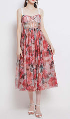 KORSETT-MIDIKLEID MIT BLUMENPRINT IN PINK