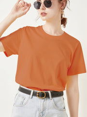 Camiseta informal de manga corta holgada con cuello redondo y color liso a la moda