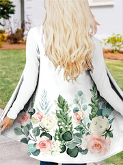 Plus Size Casual Cardigan, Women's Plus Letter Print Long Sleeve Open Front Cardigan