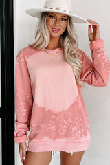 Rosa gebleichtes Pullover-Sweatshirt mit Rundhalsausschnitt