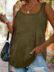 Basic-Tanktop in Übergröße, einfarbiges Tanktop mit U-Ausschnitt und leichtem Stretch für Damen in Übergröße