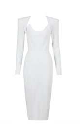 MIDIKLEID MIT ECKIGEN SCHULTERN UND KORSETT IN WEISS