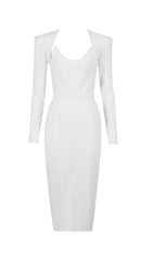 MIDIKLEID MIT ECKIGEN SCHULTERN UND KORSETT IN WEISS