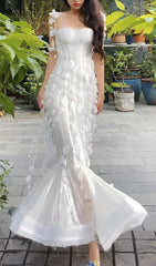 Maxikleid mit Blumen und Meerjungfrauen-Motiv