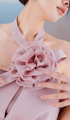 Neckholder-Midikleid mit 3D-Blumen in Pink