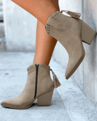 Women's Casual Retro Tassel Zipper Chunky Heel Ankle Boots