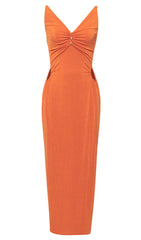V-NECK HALTER MIDI DRESS IN ORGANE