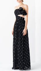 POLKA DOT BANDEAU-KLEID IN SCHWARZ
