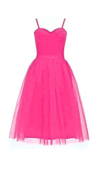 MIDIKLEID MIT PLISSEE-SPAGETTI-TRÄGERN IN PINK