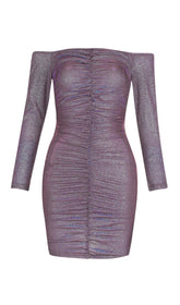 VESTIDO MINI CON HOMBROS DESCUBIERTOS COLOR MORADO