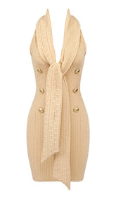 VESTIDO MINI SIN MANGAS CON CUELLO EN V EN ALBARICOQUE