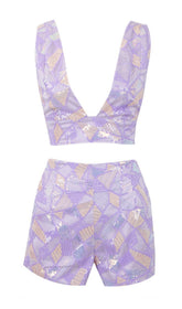 CONJUNTO DE DOS PIEZAS DE LENTEJUELAS JACQUARD EN MORADO