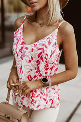 Lässiges Camisole mit V-Ausschnitt und rosa Blättern