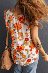 Pink Floral Print Ruffled Flutter Sleeve Blouse